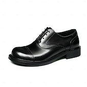 tanie Klasyczne Buty Eleganckie-Męskie skórzane półbuty wizytowe typu oxford z noskiem typu cap toe – pierwsza warstwa skóry bydlęcej, formalne, sznurowane, klasyczne buty biznesowe do biura, na wesela i do profesjonalnego stroju