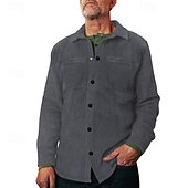 economico camicia da uomo con bottoni-Per uomo Camicia Camicia casual Camicia da Spiaggia Camicia di Velluto a Coste Camicia con Bottoni Nero Verde militare Grigio Manica Lunga Semplice Bavero Vacanza Camicia hawaiana Tasca Abbigliamento
