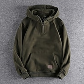 baratos hoodies básicos dos homens-Homens Moletom Moletom com zíper Moletom com capuz Quarter Zipper Hoodie Vermelho Vinho Preto Verde Tropa Cinzento Com Capuz Tecido Zip Up Desportos e Ar livre Casual Diário Roupa de rua Legal Roupa