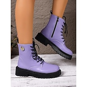 abordables Bottes de combat-Bottines de combat jaunes à lacets pour femmes – Bottines à plateforme épaisses et audacieuses avec fermeture éclair latérale, style streetwear punk pour l&#039;automne et l&#039;hiver