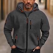 economico felpe con cappuccio da uomo di base-Per uomo Felpa con cappuccio Felpa con cappuccio a zip intera Felpa con cappuccio in pile Nero Vino Blu marino Blu Reale Verde scuro Con Cappuccio Semplice Tasca Sport &amp; Outdoor Quotidiano Ferie