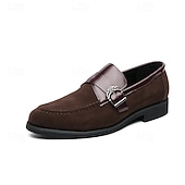 abordables Semi-formel-Mocassins en daim pour hommes avec bride en cuir verni et boucle en métal, chaussures habillées à enfiler pour les affaires, les mariages et les événements formels
