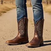 preiswerte Cowboy &amp; Western Stiefel-Zweifarbige Western-Cowboystiefel aus Kunstleder für Herren – klassisches besticktes Design, robuste Konstruktion, perfekt zum Reiten, für den Außenbereich und als Freizeitkleidung