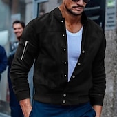 economico Giacche in Suede Sintetico-Per uomo Giubbotto bomber Giacca Casual Giacca in camoscio Vacanza Quotidiano Caldo Tasca Autunno Inverno Semplice Moda Classico Collo alla coreana Regolare Nero Rosso Blu marino Marrone Verde Giacca