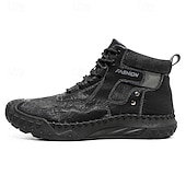 baratos Botas de cano curto-Botas casuais masculinas de couro sintético marrom de cano alto com sola de borracha antiderrapante - calçados duráveis para caminhadas ao ar livre, viagens e uso diário