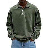 billiga Klassisk pikétröja för män-Herr Skjorta Polokrage Långärmad Ledigt / vardag Mjukt Spänne Enfärgad / vanlig färg Svart Rodnande Rosa Sportkläder Polyester