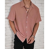 economico camicia da uomo con bottoni-Per uomo Camicia Camicia Estiva Camicia casual Camicia da Spiaggia Camicia con Bottoni Marrone Scuro Nero Bianco Verde chiaro Rosa Manica Corta Semplice Bavero Vacanza Camicia hawaiana Abbigliamento