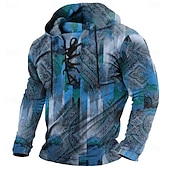 abordables Hoodies Ethniques Vintage-Homme Tribal Abstrait Imprimé bandana Élégant Ethnique manche longue À capuche Vêtements de rue Jaune Rouge Cordon de serrage Automne Hiver Designer