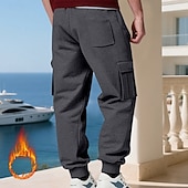baratos Carga-Homens Calças Esportivas Calças de lã Corredor Calças de inverno Calça de moletom cargo Com Cordão Bolsos Cintura elástica Tecido Conforto Quente Esportes Diário Moda Casual Preto Branco