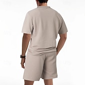 voordelige T-shirt sets voor heren-Voor heren Wafel Shirt T-shirt past 2 stuks outfits T-shirt en korte broek Korte mouw Strakke ronde hals Zomer Effen Modieus Casual Jacquard 2-stuks Vakantie Alledaagse kleding Uitgaan Zwart Wit Khaki