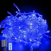 economico Strisce LED-Luci a stringa da 10 m, 370 LED, 1 set di staffe di montaggio, 1 set di luci natalizie bianche calde, bianche fredde, blu, solari, per matrimoni, alimentate a energia solare