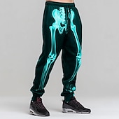 baratos Calças de Halloween-Halloween Homens Esqueleto Trajes da Noite das Bruxas Calças Esportivas Corredor Calças Cintura Média Cintura elástica com cordão Estilo gótico escuro Feriado Streetwear Calça de moletom esportiva