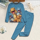 baratos Animais 3D do Menino-Para Meninos 3D Dinossauro Conjuntos de pijama Conjuntos de pijama com camiseta e calça Manga Longa Impressão 3D Outono Inverno Ativo Básico Infantil 4 anos + Gola Redonda Casa Diário Normal