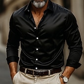 economico Camicie in raso da uomo-Per uomo Camicia Come la seta Camicia in raso Camicia elegante Camicia casual Camicia con Bottoni Semplice Affari Abbigliamento casual alla moda Nero Giallo Rosso Blu marino Manica Lunga Colletto