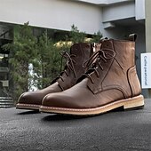 abordables Bottines-Bottines à lacets en similicuir marron pour homme, chaussures d&#039;extérieur décontractées classiques pour le travail et le quotidien