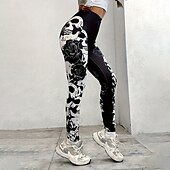 tanie Legginsy i legginsy do jogi-Damskie Spodnie sportowe Legginsy do jogi Wyszczuplenie brzucha Wysoka talia Obuwie sportowe Pilates Bieganie Doły Nadruk Czarny Jesień Sport Odzież sportowa