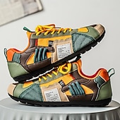 お買い得  カジュアルなレースアップシューズ-メンズのグリーンとイエローのメッシュスニーカー - ウォーキング、旅行、ストリートスタイルに最適なカラーブロックの通気性のあるカジュアルスポーツシューズ
