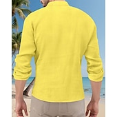 economico Camicie Popover da Uomo-Per uomo Camicia Camicia popover Camicia Estiva Camicia casual Camicia da Spiaggia Nero Bianco Giallo Blu marino Azzurro cielo Manica Lunga Semplice Colletto alla coreana Vacanza Camicia hawaiana