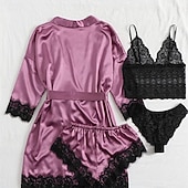 halpa Yöpuvut-Naisten PItsialusvaatteet Seksikkäät alusasut Satiini Silky Pyjama Pyjama PitsiNightwearPolyesteri Deitti Viikonloppu Yhtenäinen Muoti Seksikäs Musta Punastuvan vaaleanpunainen Viini Rubiini Purppura