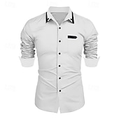 preiswerte Button-Down-Hemden für Herren-Herren Hemd Kleidhemd Einfach Formell Hochzeit Schwarz Weiß Wein Marineblau Langarm Umlegekragen Sommer Frühling Bekleidung