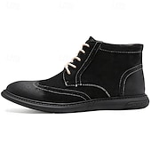 economico Stivaletti alla caviglia-stivaletti brogue in pelle scamosciata grigia da uomo, scarpe eleganti retrò con lacci, casual, per abbigliamento business e casual elegante