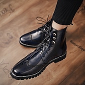 cheap Combat Boots-Men&#039;s Burgundy Faux Leather Combat Boots with Brogue Detailing – Durable Lace-Up Style for Casual Wear, Outdoor Walking, and Fashion Outfits