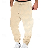 cheap Cargo-Men's Sweatpants Joggers Trousers Jacquard Drawstring Pocket Plain Comfort Daily Sports Outdoor Fashion Casual White Wine Micro-elastic