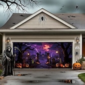 abordables Housse de Porte de Garage Halloween-Couverture de porte de garage Grande suspension Potiron Punk gothique sombre Soirée Outdoor Arrière-plans de prise de vue Yard Maison hantée Décoration d&#039;intérieur