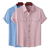 economico Classico-Per uomo Camicia Camicia di lino Camicia Estiva Abbigliamento da spiaggia Camicia con Bottoni Semplice Vacanza Casuale Bianco + Verde Verde + rosa Bianco + blu navy Rosa + blu navy Manica Corta Collo