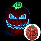 olcso Halloween kellékvilágítás-1 db 28 * 21 cm-es halloweeni led hidegfényű tökfej horror led világító maszk beltéri és kültéri csapattánc tökfej dekoratív kellék AA elemdoboz