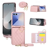 baratos Capa Samsung-telefone Capinha Para Samsung Galaxy Z Flip 7 Z Virar 6 Z Flip 5 Z Flip 4 Capa traseira com cordão Pata de Apoio Slot para cartão Retro TPU Couro PU
