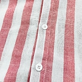 economico Casual da lavoro-Per uomo Camicia Camicia di lino Camicia Estiva Camicia da Spiaggia Camicia in cotone e lino Camicie a righe A righe Vacanza Casuale Giallo Rosa Blu Verde Manica Lunga Collo ripiegato Estate Primavera