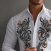 economico camicie western da uomo-Per uomo Rotellina Stampa Floreale Etnico Camicia Camicia Western Camicia da cowboy Manica Lunga Vintage Retrò All'aperto Vacanza Primavera Autunno Collo ripiegato Stampa 3D Camicia tipo lino Bianco