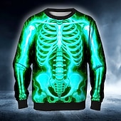 preiswerte Halloween-Hoodies &amp; Sweatshirts-Halloween Tag der Toten Schädel Herren Skelett Kostüm Sweatshirt Punk Party Langarm Rundhalsausschnitt Urlaub rot blau Rundhals 3D alle Jahreszeiten Designer