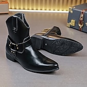 abordables Bottes de Costume-Bottines en cuir marron pour hommes avec fermeture éclair latérale et sangle à boucle, bottes habillées élégantes pour les affaires, les soirées et les occasions formelles