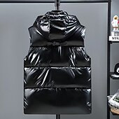 billiga Herrarnas puffer väst-Herr Pufferväst Väst Gilet Semester Dagligen Datum Mode Ledigt Höst vinter Ficka Polyester Håller värmen Bekväm Ensfärgat Dragkedja Huva Normal Silver Svart Väst