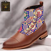 baratos sapatos Jacquard-Homens Botas Caminhada Pele PU Tecido Jacquard Confortável Antiderrapante Respirável Botas / Botins Com Cadarço Marrom / Azul Primavera Outono Inverno
