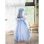 abordables Costumes d&amp;#39;Halloween pour filles-Robe pour fille, couleur unie, manches courtes, tenue de soirée, de spectacle, d&#039;Halloween, de cosplay, décontractée, mignonne, en polyester, été, 4 à 12 ans, multicolore, bleu