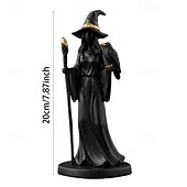 ieftine Decorațiuni de Halloween pentru suspendare și masă-sculptură de vrăjitoare cu toiag negru auriu elegant negru &amp;figurină mistică din rășină aurie cu pălărie de vrăjitoare complicată &amp;personal pentru ornament de birou de interior/exterior
