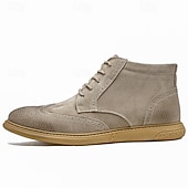 economico Stivaletti alla caviglia-stivaletti brogue in pelle scamosciata grigia da uomo, scarpe eleganti retrò con lacci, casual, per abbigliamento business e casual elegante