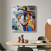 baratos Pinturas Abstratas-pintura a óleo feita à mão, retrato abstrato, arte, bloqueio de cores em negrito, arte expressionista moderna, paleta vibrante, contraste, azul, amarelo, vermelho, pinceladas expressivas, tela