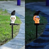 ieftine Novelty-rășină solară Halloween dovleac rotund joben pălărie dovleac ochelari dovleac fantomă vrăjitor dovleac cap de pisică dovleac fantomă ascuțită pălărie fantomă mantie pisică cioară schelet curte în aer