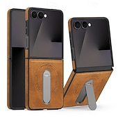 cheap Samsung Cases-Phone Case For Samsung Galaxy Z Flip 7 Z Flip 7 FE Z Flip 6 Z Flip 5 Z Flip 4 Back Cover Support Wireless Charging Kickstand Shockproof Retro TPU PU Leather