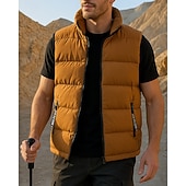 ieftine Veste-Bărbați Γιλέκο πεζοπορίας Vestă puffer Fără manșon Γιλέκο În aer liber Termic cald Rezistent la Vânt Iarnă Fermoar Buzunar Poliester Negru Alb Galben Vânătoare Pescuit Alpinism