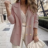 billige Blazere og dresser-Dame Blazer Hold Varm Bekvem Lomme Knapper Mote Utendørs عادي Ut på byen Helg Enkeltkneppet Normal Knaphul Normal Langermet Yttertøy Svart Hvit Rosa Høst Vinter