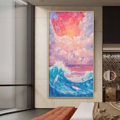 cheap Animal Paintings-Handmade Original Seascape Oil Painting On Canvas Wall Abstract Ocean Waves Painting for Home Decor With Stretched Frame/Without Inner Frame Painting