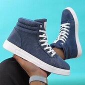 baratos Botas de cano curto-tênis masculino de cano alto em tecido marrom, calçado casual confortável com cadarço para escola, viagens e atividades ao ar livre