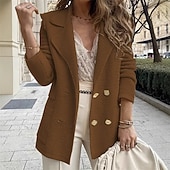 billige Blazere og dresser-Dame Blazer Hold Varm Bekvem Lomme Knapper Mote Utendørs عادي Ut på byen Helg Enkeltkneppet Normal Knaphul Normal Langermet Yttertøy Svart Hvit Rosa Høst Vinter