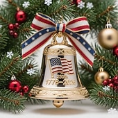 billiga Prydnader-Julgransprydnad i metall emalj för USA:s 250-årsjubileum, handgjord, hängande minnesdekor, frihetsklocka, julgransprydnad för samlare, patriotisk julgran, staket, uteplats