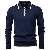 billige Herre Elite Genser og Cardigans-Herre Pullover genser Strikke Vanlige topper Fargeblokk Knapper Helfarge Polokrage Årgang Daglig Skole Hjem Klær Vår Høst Blå Brun S M L